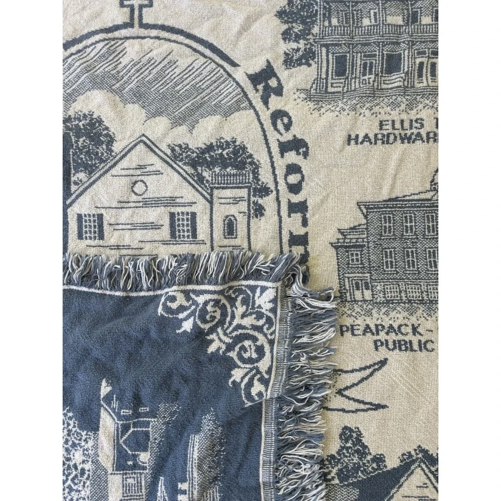 Peapack NJ Woven Throw Vintage Reformed Church 150th Anniversary Fringed 50x60